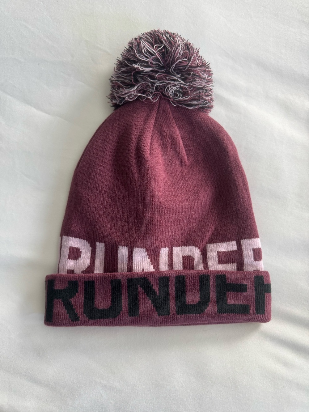 Under Armour Burgundy Pom Beanie with Black Logo
